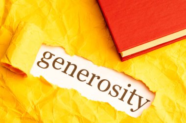 Yazıt cömertliği yırtık bir kağıdın altında, kenarları yırtık bir kitapla görülür. Cömertlik gösterisi