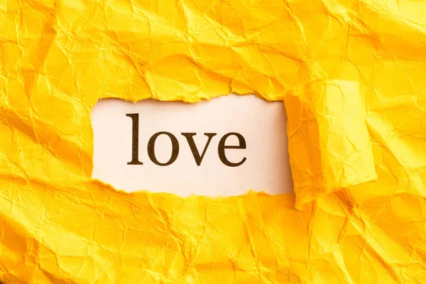 Pezzo Carta Strappato Sotto Quale Visibile Amore Dell Iscrizione Amore — Foto Stock