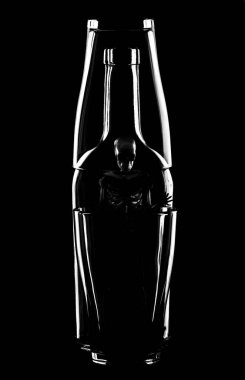 Cam nesneler ve iskeletin soyutlanması. Alkol içenler için şişede ölüm