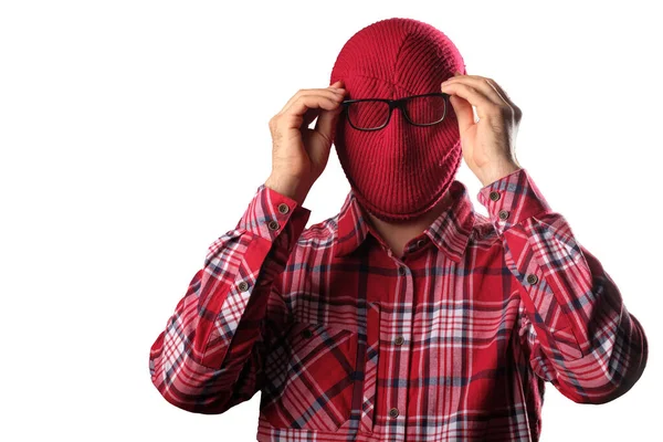 Hombre Sostiene Sus Gafas Con Las Manos Odette Visible Máscara — Foto de Stock