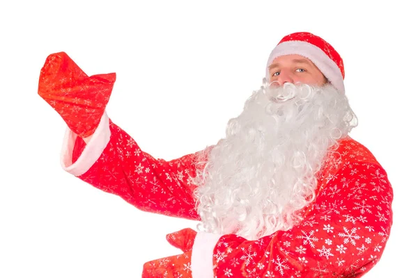 Santa Claus Con Una Mano Levantada Sobre Fondo Blanco Demostración — Foto de Stock