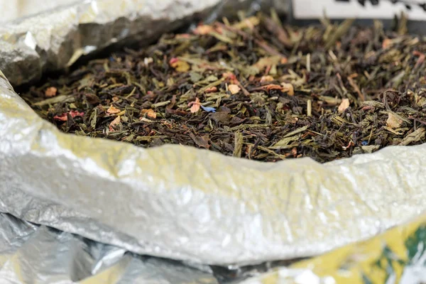 Натуральний Чай Різними Листям Кольором Змішайте Вагою Мішок Чаю Ринку — стокове фото
