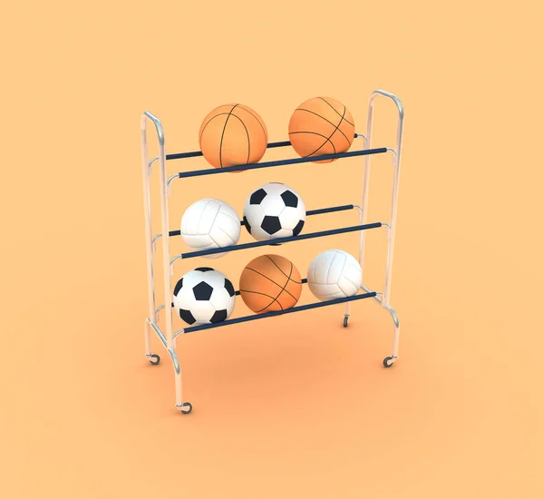 group of sports balls on orange background