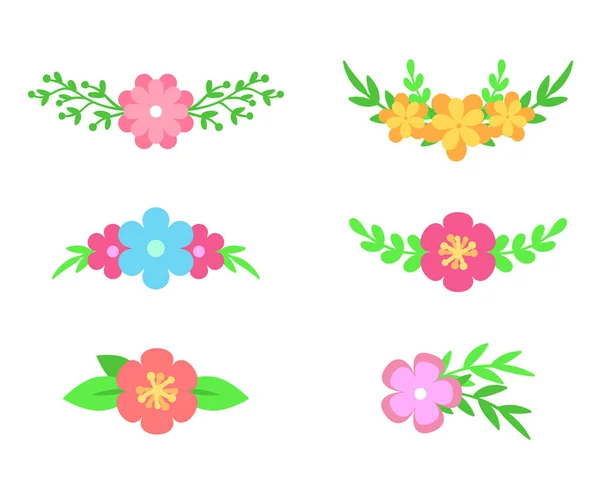 Conjunto Vectorial Divisores Texto Floral Flores Hojas Diseño Ramo Para — Archivo Imágenes Vectoriales