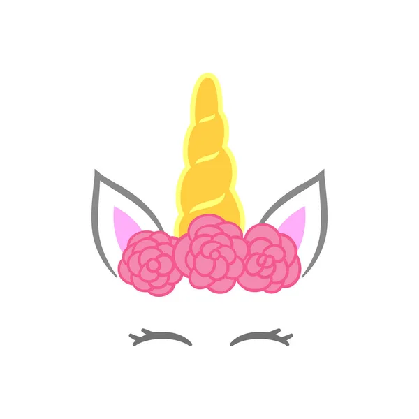 Mignon Visage Licorne Avec Belles Fleurs Tête Licorne Illustration Vectorielle — Image vectorielle