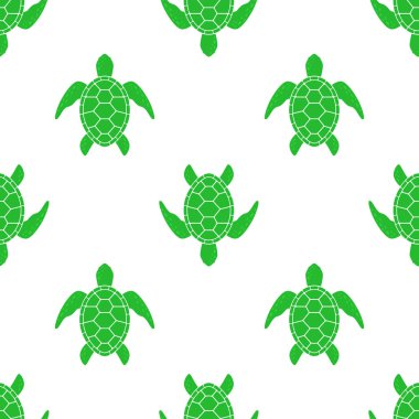 Deniz kaplumbağası ile vektör desen. Doku ile kaplumbağa siluet beyaz arka plan üzerinde.