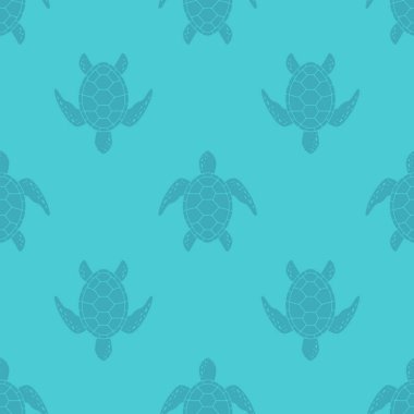 Deniz kaplumbağası ile vektör desen. Mavi doku ile kaplumbağa siluet.