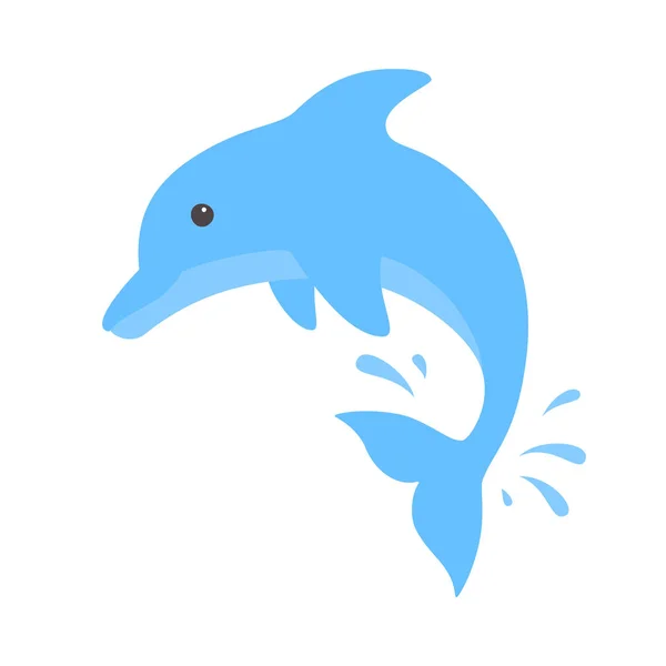 Hoppande Delfin Och Skvätt Vatten Söt Blå Delfin Tecknad Stil — Stock vektor