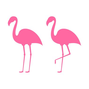 Pembe flamingo. Egzotik tropik kuş. Pembe flamingo vektör siluet. Dekorasyon öğesi. Beyaz arka plan üzerinde izole vektör çizim