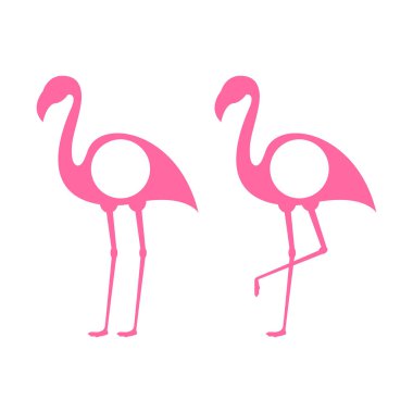 Pembe flamingo. Egzotik tropik kuş. Pembe flamingo vektör siluet. Dekorasyon öğesi. Beyaz arka plan üzerinde izole vektör çizim