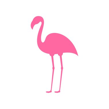 Pembe flamingo. Egzotik tropik kuş. Pembe flamingo vektör siluet. Dekorasyon öğesi. Beyaz arka plan üzerinde izole vektör çizim