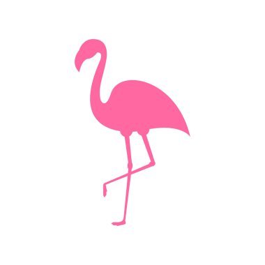 Pembe flamingo. Egzotik tropik kuş. Pembe flamingo vektör siluet. Dekorasyon öğesi. Beyaz arka plan üzerinde izole vektör çizim