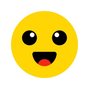 Emoji. Kawai sarı yüz. Şirin surat. Düz gülümseme. Beyaz arka plan üzerinde izole vektör çizim.
