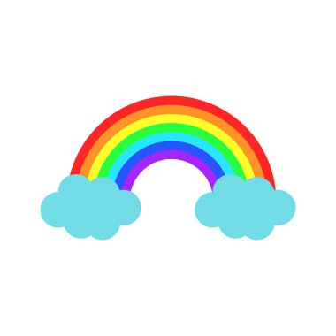 Vektör renk rainbow ile bulutlar. Çizgi film düz simgesi. İllüstrasyon izole beyaz arka plan üzerinde