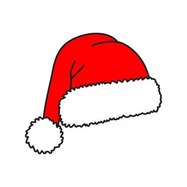 Noel Baba şapkası - vektör simgesi. Noel şapka. Kırmızı bere. Beyaz arka plan üzerinde izole vektör çizim.