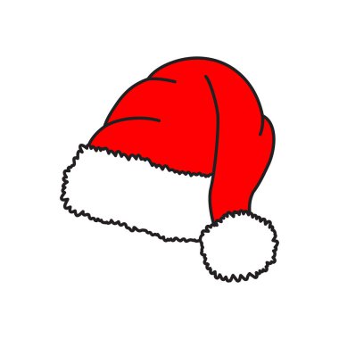 Noel Baba şapkası - vektör simgesi. Noel şapka. Kırmızı bere. Beyaz arka plan üzerinde izole vektör çizim.
