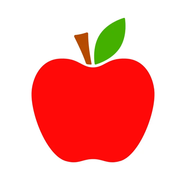 Значок Вектора Красного Яблока Целое Яблоко Зеленым Листом Плоская Векторная — стоковый вектор