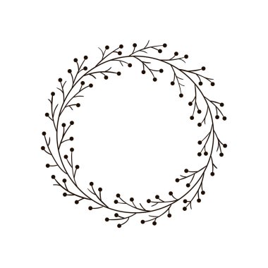 Noel sevinç çelenk. Elle çizilmiş vektör yuvarlak çerçeve davetiyeler, kartpostallar, tebrik kartları, tırnak, logolar, posterler ve daha fazlası için. Beyaz arka plan üzerinde izole vektör çizim