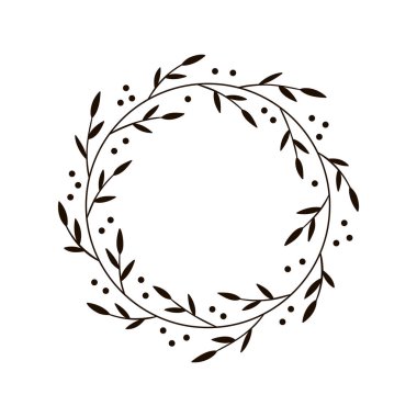 Noel sevinç çelenk. Elle çizilmiş vektör yuvarlak çerçeve davetiyeler, kartpostallar, tebrik kartları, tırnak, logolar, posterler ve daha fazlası için. Beyaz arka plan üzerinde izole vektör çizim