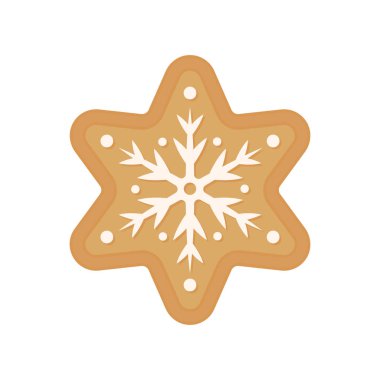 Noel kurabiyesi - vektör. Zencefilli kurabiye. Yıldız. Beyaz arka plan üzerinde izole kar tanesi çerez.