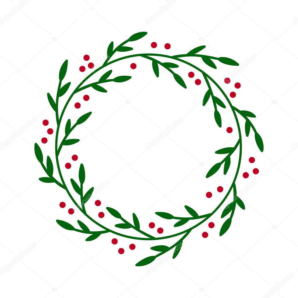 Christmas JOY wreath. Hand drawn vector round frame for invitations, postcards, greeting cards, quotes, logos, posters and more. Vector illustration isolated on white background