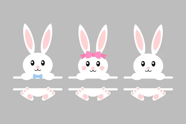 愉快的复活节兔子-向量例证。可爱的兔子分裂字母表。白兔被隔离。卡通 — 图库矢量图片