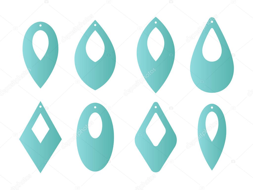 Tear drop earrings with holes. Pendant. Laser cut template. Jewelry making. Vector
