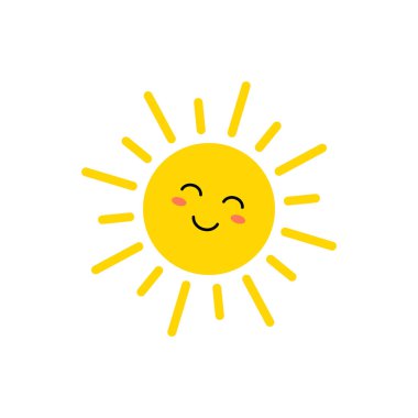 Güneş-vektör simgesi. Yüz ile sevimli sarı güneş. Emoji. Yaz ifadesi. Vektör Illustration