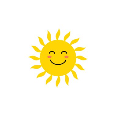 Güneş-vektör simgesi. Mutlu yüz ile sevimli sarı güneş. Emoji. Yaz ifadesi. Vektör Illustration