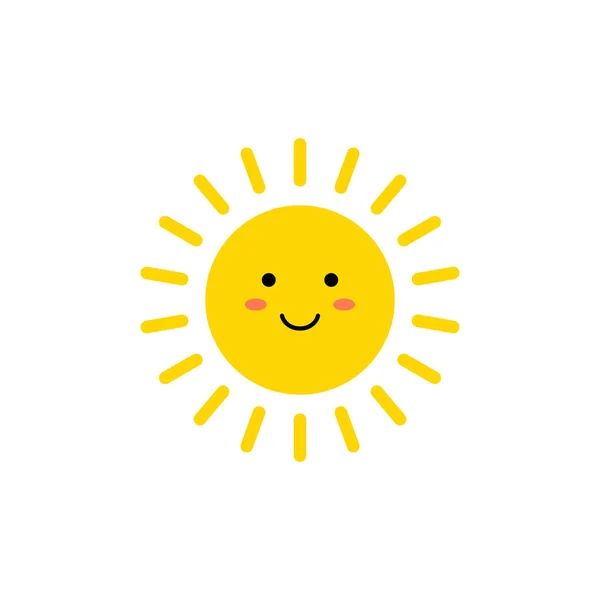 Sol - ícone vetorial. Sol amarelo bonito com rosto sorridente. Emoji. Emoticon de verão. Ilustração vetorial — Vetor de Stock