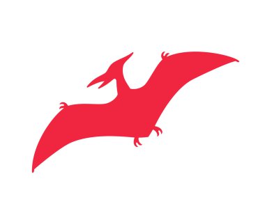 Pterodactyl vektör silueti. Pteranodon dinozoru. Pterosaur kırmızı siluet izole