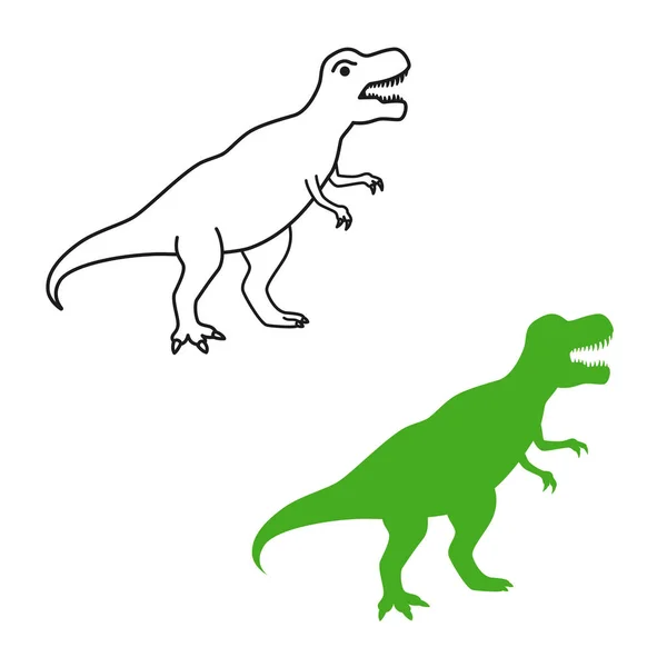 Динозавр T-Rex векторный силуэт и контур. Изолированные тираннозавры — стоковый вектор