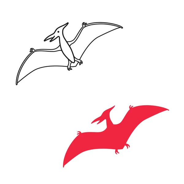 Pterodactyl vector silhouet en contour. Pteranodon dinosaurus. Pterosauriër geïsoleerd — Stockvector