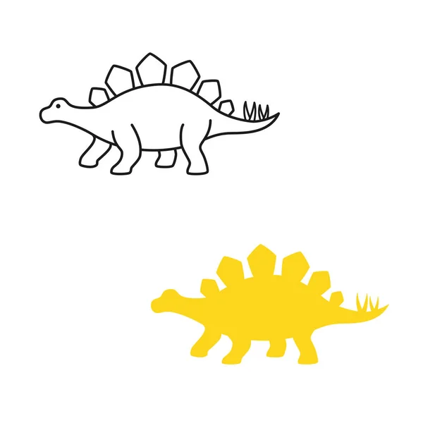 Stegosaurus vector silhouet en contour. Dinosaurus Stegosaurus geïsoleerd — Stockvector