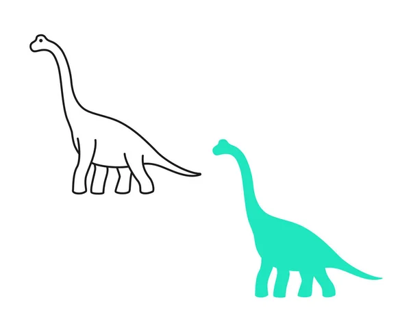 Brachiosaurus vector silhouet en contour. Sauropod dinosaurus. Diplodocus geïsoleerd — Stockvector