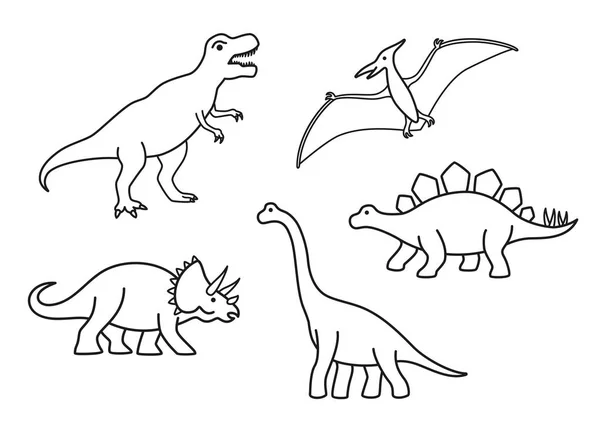 Vektor-Umriss Dinosaurier - t-rex, brachiosaurus, pterodactyl, triceratops, stegosaurus. Niedliche flache Dinosaurier isoliert Stockvektor