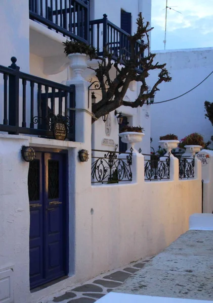 Pueblo Blanco Mykonian Por Noche — Foto de Stock