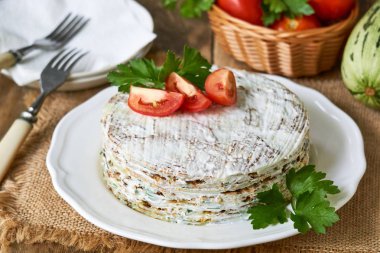 Domates ve taze maydanoz ile kabak kek                               