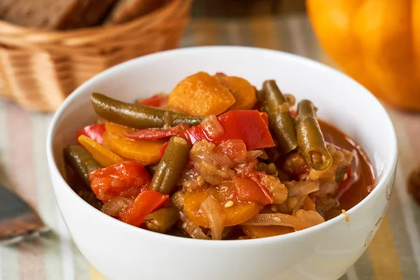 Ragoût Légumes Aux Haricots Verts Dans Bol Blanc — Photo