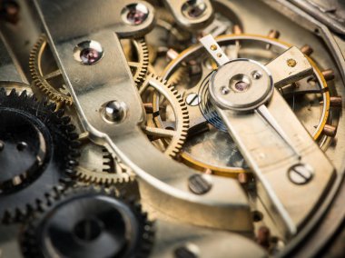 Eski bir açık cep saati clockwork ayrıntı görünümü