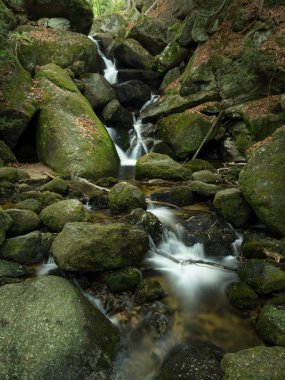 Şelale, cascade arasında büyük kayalara dağ geçidi Ysperklamm (Waldviertel, Avusturya)