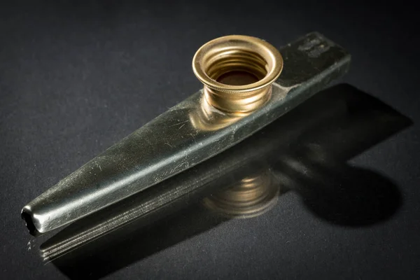 Closeup Metal Kazoo Dark Reflective Surface — Stock Photo, Image