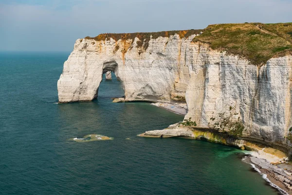 Giz Penhascos Etretat Normandia França Com Arco Natural Chamado Manneporte — Fotografia de Stock