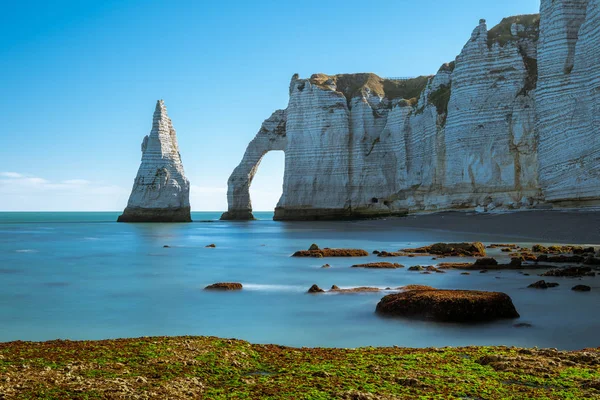 Giz Penhascos Etretat Normandia França Com Arco Natural Porte Aval — Fotografia de Stock