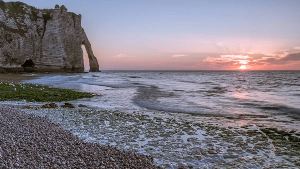 Giz Penhascos Etretat Normandia França Com Arco Natural Porte Aval — Fotografia de Stock