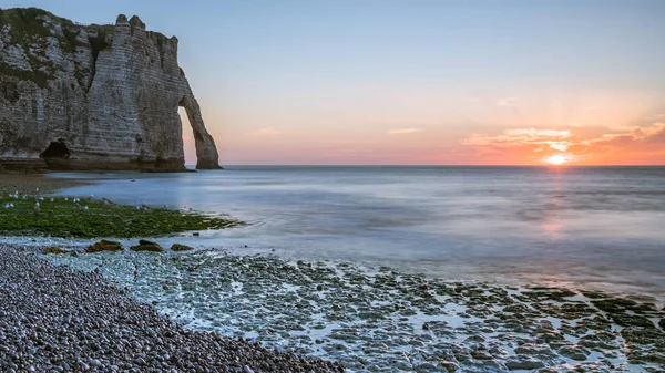 Acantilados Tiza Etretat Normandía Francia Con Arco Natural Porte Aval — Foto de Stock