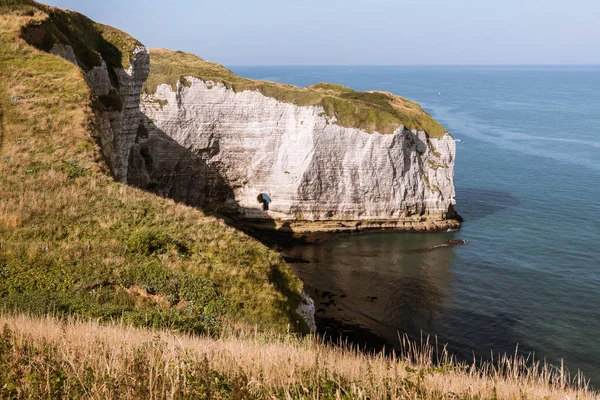 Mészkő Sziklák Etretat Normandia Franciaország Pointe Courtine Közelében Nyári Időszakban — Stock Fotó