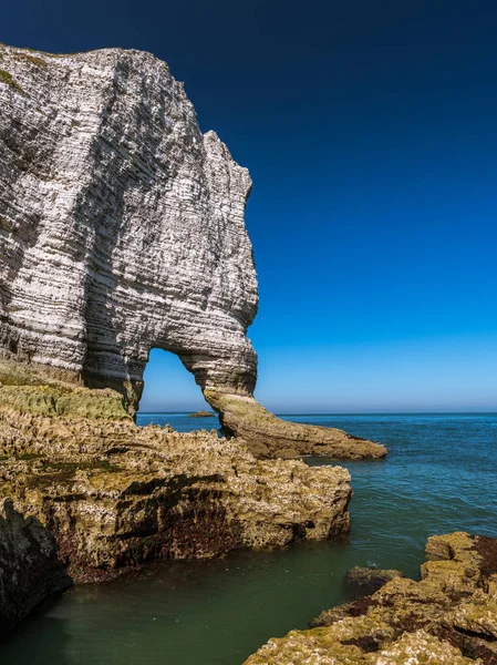 Acantilados Tiza Etretat Normandía Francia Con Arco Natural Porte Amont — Foto de Stock