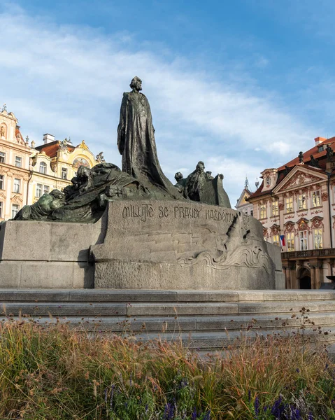 Monumento Jan Hus Plaza Ciudad Vieja Praga República Checa Día — Foto de Stock