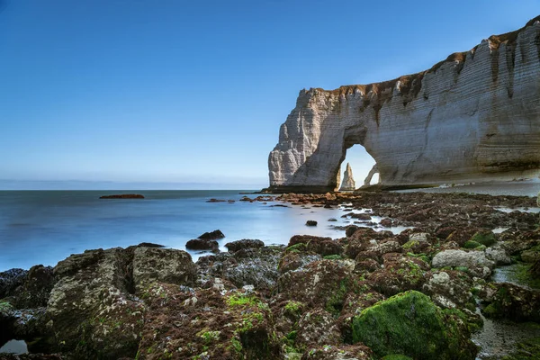 Acantilados Tiza Etretat Normandía Francia Con Arco Natural Llamado Manneporte — Foto de Stock